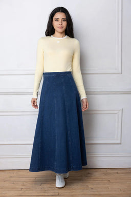 Parni SK537  Denim Maxi Paneled Skirt