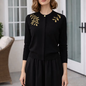 Pause SC4445 Hidden Buttons Applique Cardigan