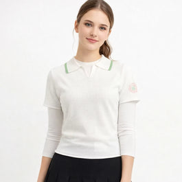 Pause SC4451 Short Sleeve Grid Embroidery  Sweater