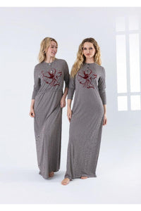 BW print with outlined magenta floral Nightgown N5136  SS25